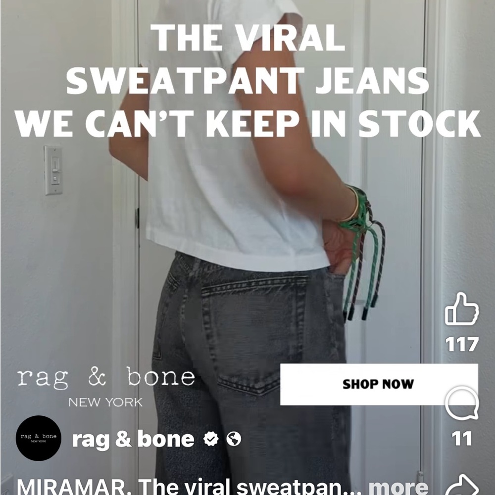 Rag & Bone Blue super popular viral Miramar sweatpants jeans!